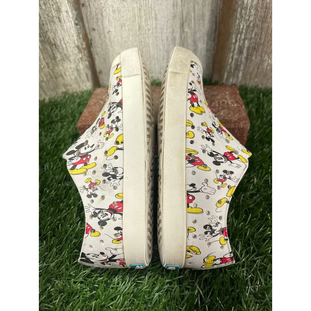 Native Kids Mickey Mouse Slip-On Sneakers in White, Red, Yellow, Black